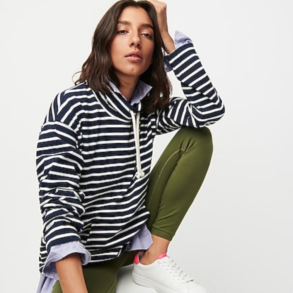 NWT J.Crew Funnelneck Pullover Navy/White Stripe L